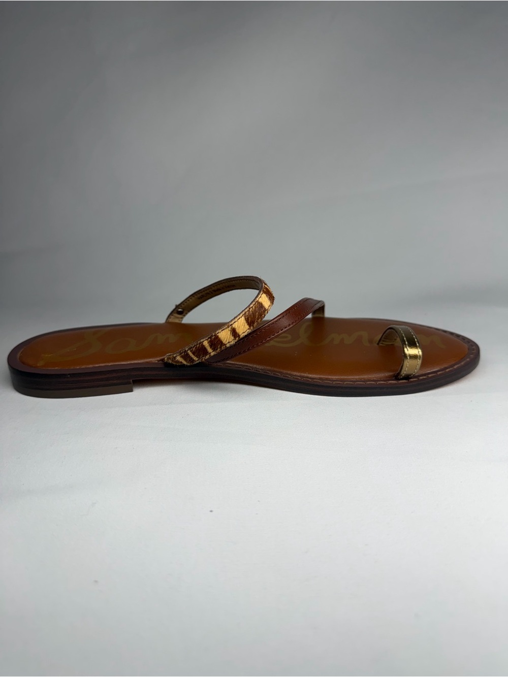 Sam Edelman Harlyn2 Brown and Gold Leopard Strap Slide Sandal